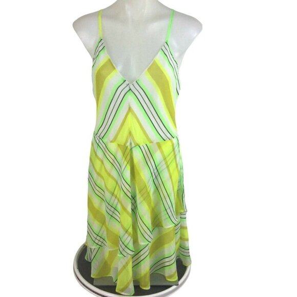 Christopher John Rogers Lime Yellow Striped Sleeveless Slip Dress Size 14 NWT - Picture 1 of 7